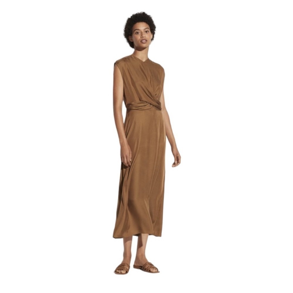 NWT Vince Bronze Twist Front Sleeveless Silk Blend Dress - Picture 1 of 8